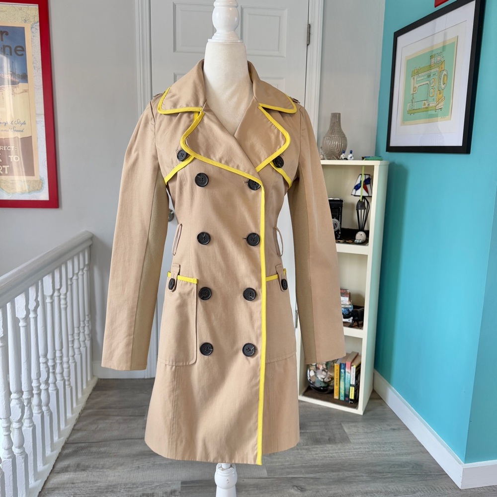 BCBGeneration Khaki Trench Coat with Yellow trim (size XS)